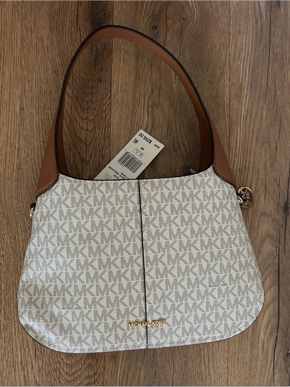 Michael Kors Logo Shoulder Bag in Vanilla and Acorn